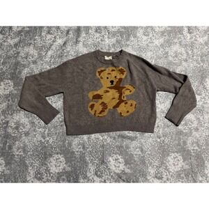 Hippie Rose Teddy Bear Crewneck Sweater Gray Size Medium
